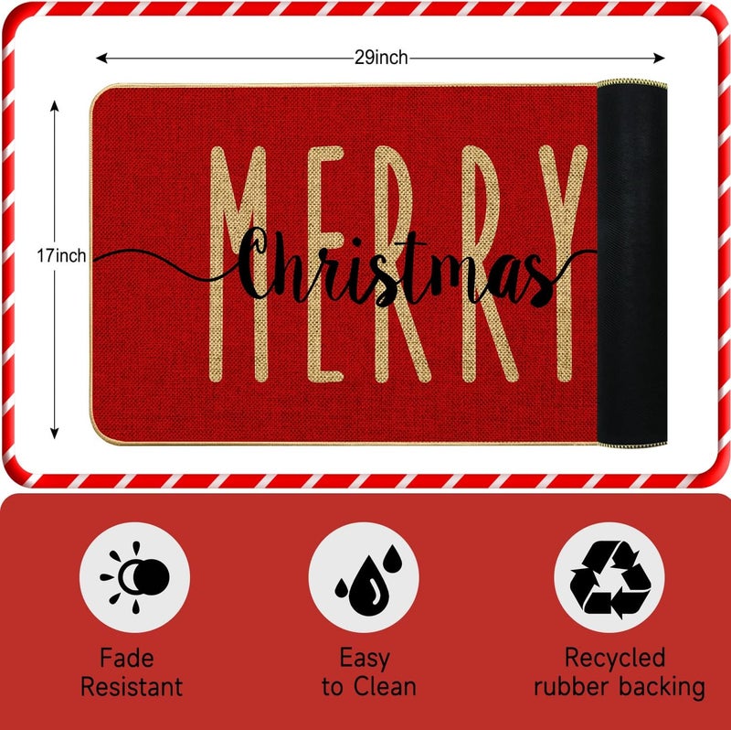 ARTDMT Red Merry Christmas Welcome Decorative Doormat, Winter Seasonal Door Mat Christmas Holiday Low-Profile Floor Switch Mat for Indoor Outdoor 17 x 29 Inch - Image 2